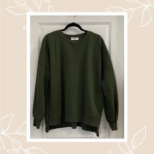 Zenana Outfitters Olive Green Relaxed Crewneck Sweater